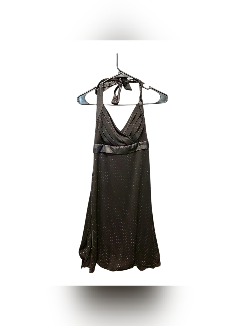 Y2K Trixxi Black Satin Halter Dress Sparkle Polka Dot Slip Mini Party Club Small